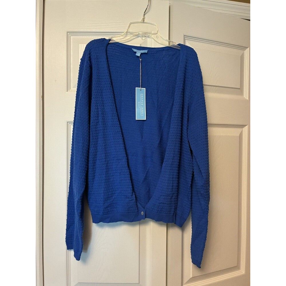 Draper James RSVP Cardigan Sweater Womens Size L Blue Long Sleeve Textured NWT
